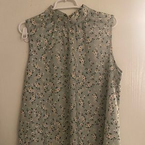 Shein Curve Plus Floral Print Mock Neck Keyhole Back Sleeveless Blouse